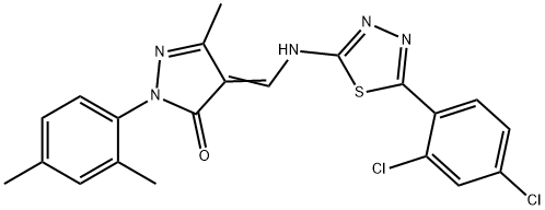 4-({[5-(2,4-dichlorophenyl)-1,3,4-thiadiazol-2-yl]amino}methylene)-2-(2,4-dimethylphenyl)-5-methyl-2,4-dihydro-3H-pyrazol-3-one 结构式