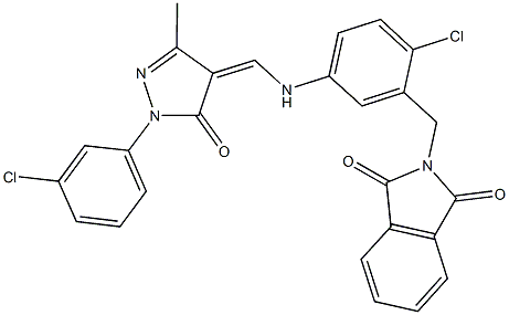 2-[2-chloro-5-({[1-(3-chlorophenyl)-3-methyl-5-oxo-1,5-dihydro-4H-pyrazol-4-ylidene]methyl}amino)benzyl]-1H-isoindole-1,3(2H)-dione 结构式