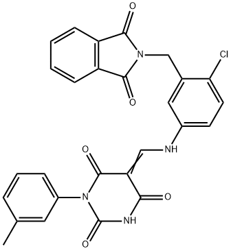 5-({4-chloro-3-[(1,3-dioxo-1,3-dihydro-2H-isoindol-2-yl)methyl]anilino}methylene)-1-(3-methylphenyl)-2,4,6(1H,3H,5H)-pyrimidinetrione 结构式