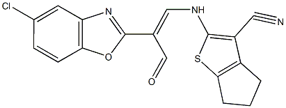 2-{[2-(5-chloro-1,3-benzoxazol-2-yl)-3-oxo-1-propenyl]amino}-5,6-dihydro-4H-cyclopenta[b]thiophene-3-carbonitrile 结构式