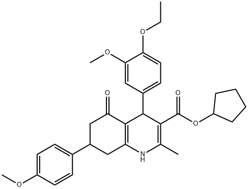 cyclopentyl 4-(4-ethoxy-3-methoxyphenyl)-7-(4-methoxyphenyl)-2-methyl-5-oxo-1,4,5,6,7,8-hexahydro-3-quinolinecarboxylate 结构式