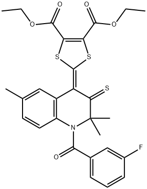 diethyl 2-(1-(3-fluorobenzoyl)-2,2,6-trimethyl-3-thioxo-2,3-dihydro-4(1H)-quinolinylidene)-1,3-dithiole-4,5-dicarboxylate 结构式