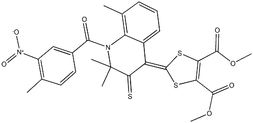 dimethyl 2-(1-{3-nitro-4-methylbenzoyl}-2,2,8-trimethyl-3-thioxo-2,3-dihydro-4(1H)-quinolinylidene)-1,3-dithiole-4,5-dicarboxylate 结构式