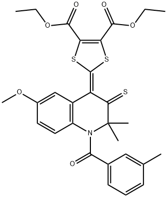 diethyl 2-(6-methoxy-2,2-dimethyl-1-(3-methylbenzoyl)-3-thioxo-2,3-dihydro-4(1H)-quinolinylidene)-1,3-dithiole-4,5-dicarboxylate 结构式