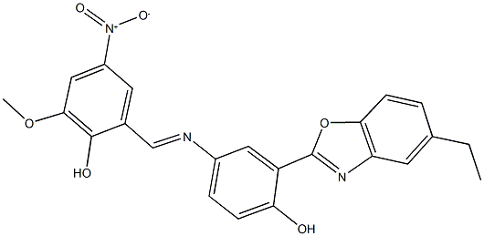 2-({[3-(5-ethyl-1,3-benzoxazol-2-yl)-4-hydroxyphenyl]imino}methyl)-4-nitro-6-methoxyphenol 结构式