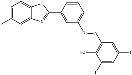2,4-diiodo-6-({[3-(5-methyl-1,3-benzoxazol-2-yl)phenyl]imino}methyl)phenol 结构式