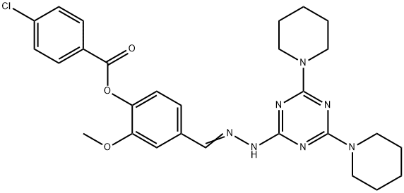 4-{2-[4,6-di(1-piperidinyl)-1,3,5-triazin-2-yl]carbohydrazonoyl}-2-methoxyphenyl 4-chlorobenzoate 结构式