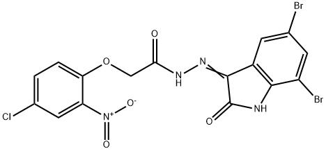 2-{4-chloro-2-nitrophenoxy}-N'-(5,7-dibromo-2-oxo-1,2-dihydro-3H-indol-3-ylidene)acetohydrazide 结构式