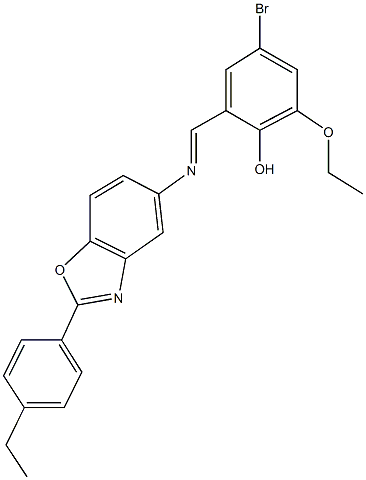 4-bromo-2-ethoxy-6-({[2-(4-ethylphenyl)-1,3-benzoxazol-5-yl]imino}methyl)phenol 结构式