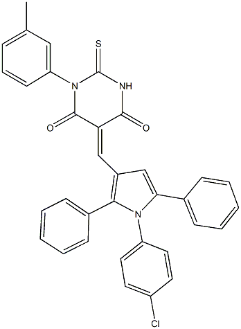 5-{[1-(4-chlorophenyl)-2,5-diphenyl-1H-pyrrol-3-yl]methylene}-1-(3-methylphenyl)-2-thioxodihydro-4,6(1H,5H)-pyrimidinedione 结构式