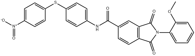 N-[4-({4-nitrophenyl}sulfanyl)phenyl]-2-(2-methoxyphenyl)-1,3-dioxo-5-isoindolinecarboxamide 结构式