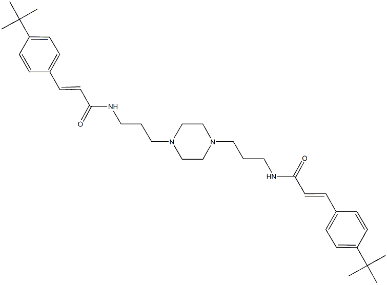 3-(4-tert-butylphenyl)-N-{3-[4-(3-{[3-(4-tert-butylphenyl)acryloyl]amino}propyl)-1-piperazinyl]propyl}acrylamide 结构式