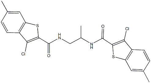 3-chloro-N-(2-{[(3-chloro-6-methyl-1-benzothien-2-yl)carbonyl]amino}-1-methylethyl)-6-methyl-1-benzothiophene-2-carboxamide 结构式