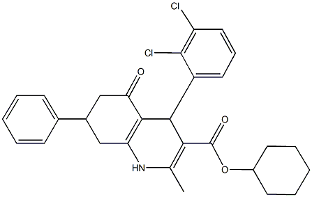 cyclohexyl 4-(2,3-dichlorophenyl)-2-methyl-5-oxo-7-phenyl-1,4,5,6,7,8-hexahydro-3-quinolinecarboxylate 结构式