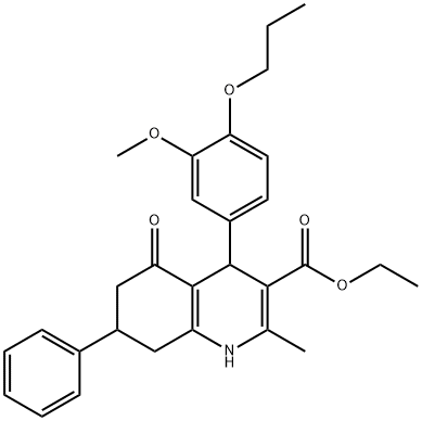 ethyl 4-(3-methoxy-4-propoxyphenyl)-2-methyl-5-oxo-7-phenyl-1,4,5,6,7,8-hexahydro-3-quinolinecarboxylate 结构式
