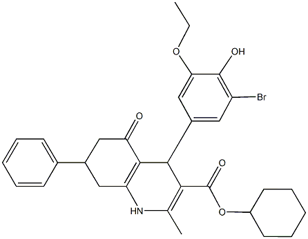 cyclohexyl 4-(3-bromo-5-ethoxy-4-hydroxyphenyl)-2-methyl-5-oxo-7-phenyl-1,4,5,6,7,8-hexahydro-3-quinolinecarboxylate 结构式