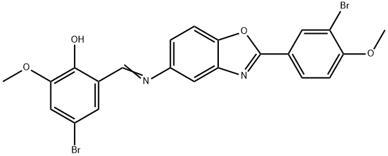 4-bromo-2-({[2-(3-bromo-4-methoxyphenyl)-1,3-benzoxazol-5-yl]imino}methyl)-6-methoxyphenol 结构式