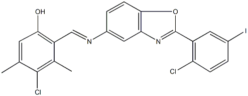 4-chloro-2-({[2-(2-chloro-5-iodophenyl)-1,3-benzoxazol-5-yl]imino}methyl)-3,5-dimethylphenol 结构式