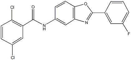 2,5-dichloro-N-[2-(3-fluorophenyl)-1,3-benzoxazol-5-yl]benzamide 结构式