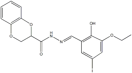 N'-(3-ethoxy-2-hydroxy-5-iodobenzylidene)-2,3-dihydro-1,4-benzodioxine-2-carbohydrazide 结构式