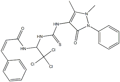 3-phenyl-N-[2,2,2-trichloro-1-({[(1,5-dimethyl-3-oxo-2-phenyl-2,3-dihydro-1H-pyrazol-4-yl)amino]carbothioyl}amino)ethyl]acrylamide 结构式