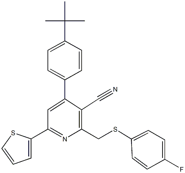 4-[4-(tert-butyl)phenyl]-2-{[(4-fluorophenyl)sulfanyl]methyl}-6-(2-thienyl)nicotinonitrile 结构式