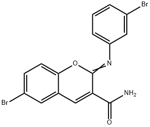 6-bromo-2-[(3-bromophenyl)imino]-2H-chromene-3-carboxamide 结构式