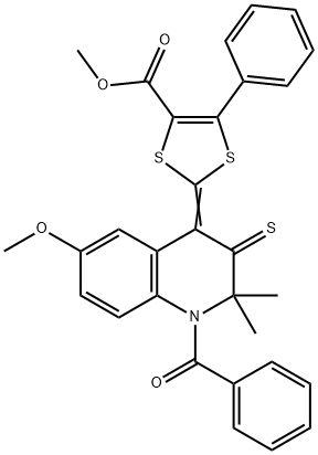 methyl 2-(1-benzoyl-6-methoxy-2,2-dimethyl-3-thioxo-2,3-dihydro-4(1H)-quinolinylidene)-5-phenyl-1,3-dithiole-4-carboxylate 结构式