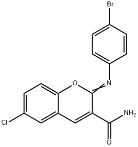 2-[(4-bromophenyl)imino]-6-chloro-2H-chromene-3-carboxamide 结构式