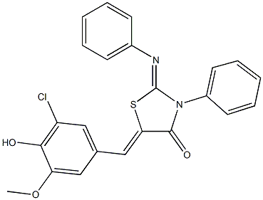 5-(3-chloro-4-hydroxy-5-methoxybenzylidene)-3-phenyl-2-(phenylimino)-1,3-thiazolidin-4-one 结构式