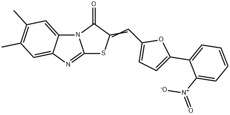 2-[(5-{2-nitrophenyl}-2-furyl)methylene]-6,7-dimethyl[1,3]thiazolo[3,2-a]benzimidazol-3(2H)-one 结构式