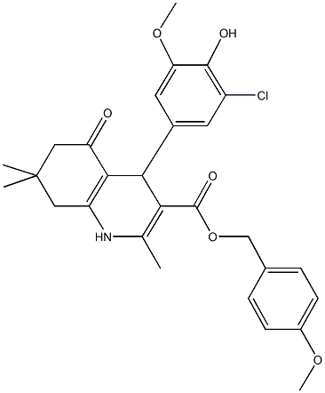 4-methoxybenzyl 4-(3-chloro-4-hydroxy-5-methoxyphenyl)-2,7,7-trimethyl-5-oxo-1,4,5,6,7,8-hexahydro-3-quinolinecarboxylate 结构式