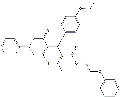 2-phenoxyethyl 4-(4-ethoxyphenyl)-2-methyl-5-oxo-7-phenyl-1,4,5,6,7,8-hexahydro-3-quinolinecarboxylate 结构式