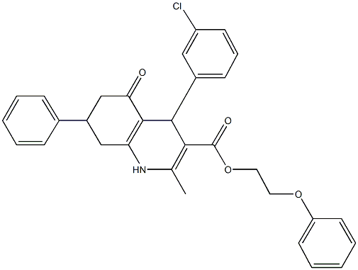 2-phenoxyethyl 4-(3-chlorophenyl)-2-methyl-5-oxo-7-phenyl-1,4,5,6,7,8-hexahydro-3-quinolinecarboxylate 结构式