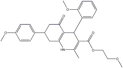 2-methoxyethyl 4-(2-methoxyphenyl)-7-(4-methoxyphenyl)-2-methyl-5-oxo-1,4,5,6,7,8-hexahydro-3-quinolinecarboxylate 结构式