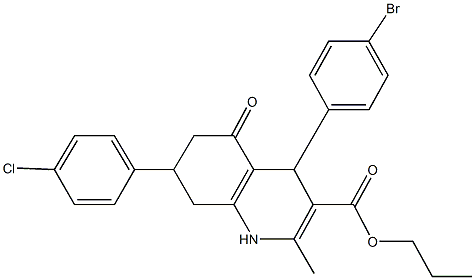 propyl 4-(4-bromophenyl)-7-(4-chlorophenyl)-2-methyl-5-oxo-1,4,5,6,7,8-hexahydro-3-quinolinecarboxylate 结构式