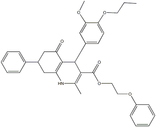 2-phenoxyethyl 4-(3-methoxy-4-propoxyphenyl)-2-methyl-5-oxo-7-phenyl-1,4,5,6,7,8-hexahydro-3-quinolinecarboxylate 结构式