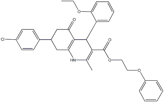 2-phenoxyethyl 7-(4-chlorophenyl)-4-(2-ethoxyphenyl)-2-methyl-5-oxo-1,4,5,6,7,8-hexahydro-3-quinolinecarboxylate 结构式