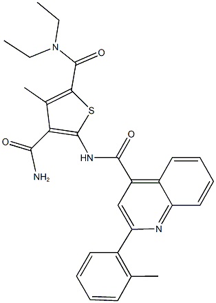 N~2~,N~2~-diethyl-3-methyl-5-({[2-(2-methylphenyl)-4-quinolinyl]carbonyl}amino)-2,4-thiophenedicarboxamide 结构式