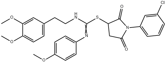 1-(3-chlorophenyl)-2,5-dioxo-3-pyrrolidinyl N-[2-(3,4-dimethoxyphenyl)ethyl]-N'-(4-methoxyphenyl)imidothiocarbamate 结构式