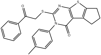 3-(4-methylphenyl)-2-[(2-oxo-2-phenylethyl)sulfanyl]-3,5,6,7-tetrahydro-4H-cyclopenta[4,5]thieno[2,3-d]pyrimidin-4-one 结构式