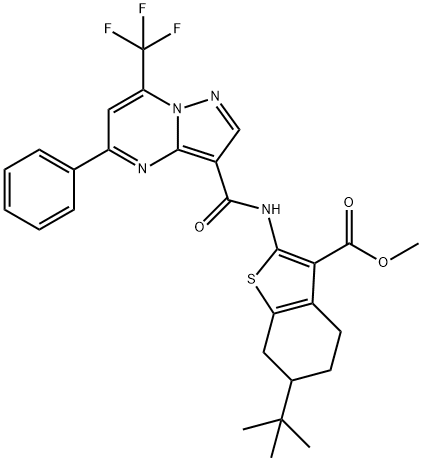 methyl 6-tert-butyl-2-({[5-phenyl-7-(trifluoromethyl)pyrazolo[1,5-a]pyrimidin-3-yl]carbonyl}amino)-4,5,6,7-tetrahydro-1-benzothiophene-3-carboxylate 结构式