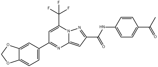 N-(4-acetylphenyl)-5-(1,3-benzodioxol-5-yl)-7-(trifluoromethyl)pyrazolo[1,5-a]pyrimidine-2-carboxamide 结构式
