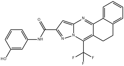 N-(3-hydroxyphenyl)-7-(trifluoromethyl)-5,6-dihydrobenzo[h]pyrazolo[5,1-b]quinazoline-10-carboxamide 结构式