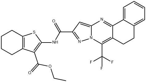 ethyl 2-({[7-(trifluoromethyl)-5,6-dihydrobenzo[h]pyrazolo[5,1-b]quinazolin-10-yl]carbonyl}amino)-4,5,6,7-tetrahydro-1-benzothiophene-3-carboxylate 结构式