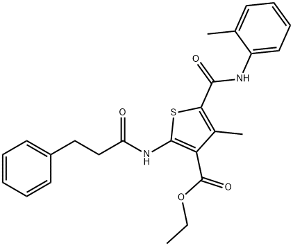 ethyl 4-methyl-2-[(3-phenylpropanoyl)amino]-5-(2-toluidinocarbonyl)-3-thiophenecarboxylate 结构式