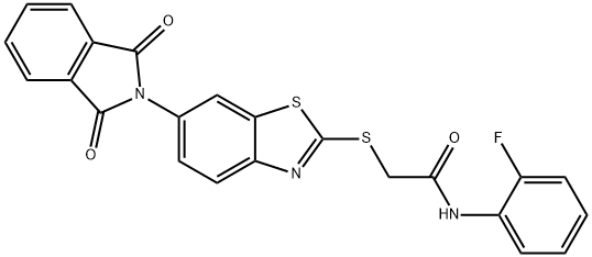 2-{[6-(1,3-dioxo-1,3-dihydro-2H-isoindol-2-yl)-1,3-benzothiazol-2-yl]sulfanyl}-N-(2-fluorophenyl)acetamide 结构式