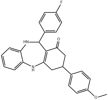 11-(4-fluorophenyl)-3-(4-methoxyphenyl)-2,3,4,5,10,11-hexahydro-1H-dibenzo[b,e][1,4]diazepin-1-one 结构式