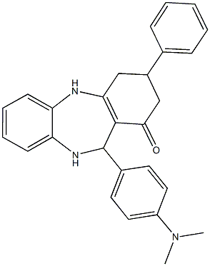 11-[4-(dimethylamino)phenyl]-3-phenyl-2,3,4,5,10,11-hexahydro-1H-dibenzo[b,e][1,4]diazepin-1-one 结构式