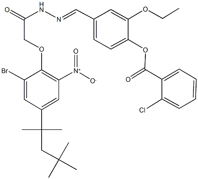 4-(2-{[2-bromo-6-nitro-4-(1,1,3,3-tetramethylbutyl)phenoxy]acetyl}carbohydrazonoyl)-2-ethoxyphenyl 2-chlorobenzoate 结构式